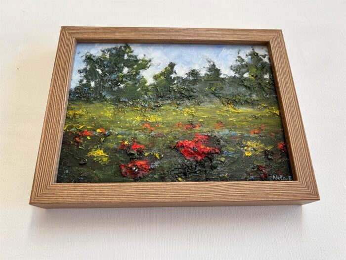 AMERI⭐︎UND OIL PAINTING GATHER TOP Summer Meadow with Red Poppies – Original Framed Oil Painting
